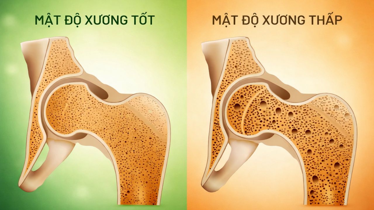 So sánh mật độ xương tốt và mật độ xương thấp